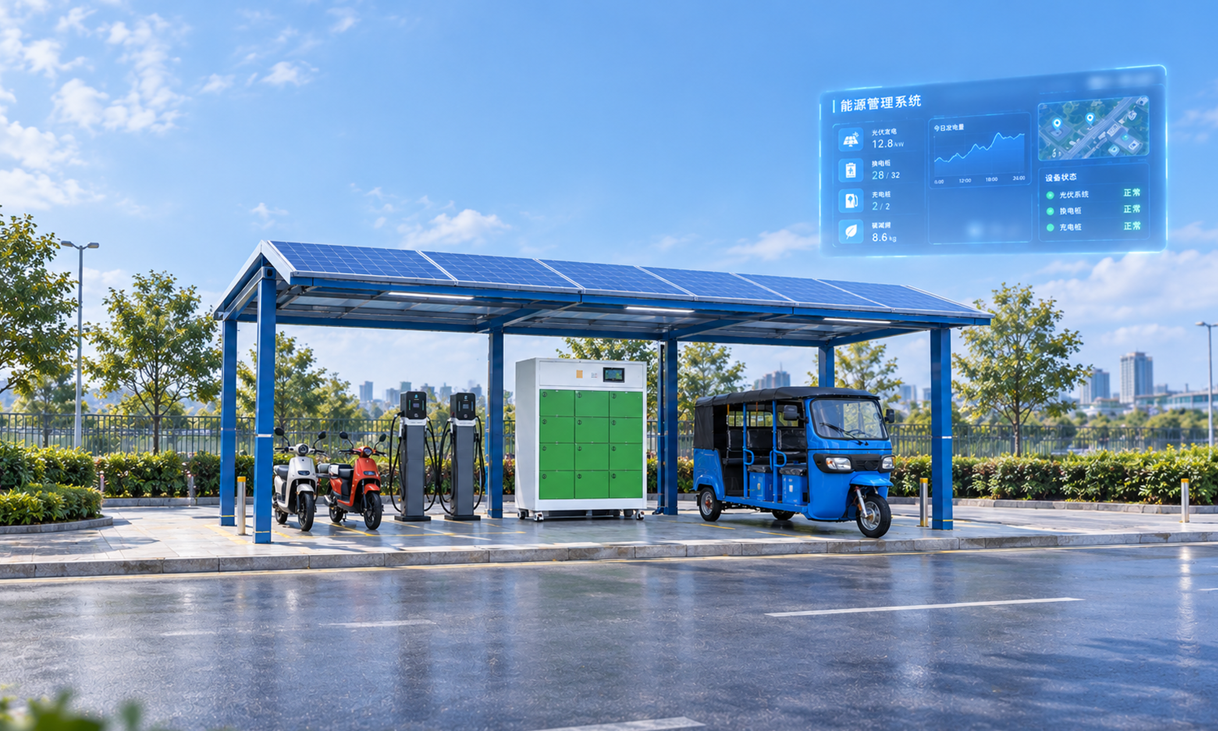 Integrated solar charging and battery swapping solution